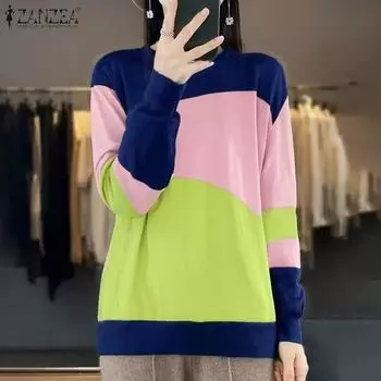 ZANZEA Женские повседневные футболки с круглым вырезом и длинным рукавом S бежевый