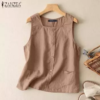 ZANZEA Женские повседневные хлопковые майки с квадратным воротником M жёлтый