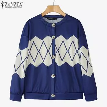 ZANZEA Женские повседневные кардиганы с длинным рукавом и принтом S розовый