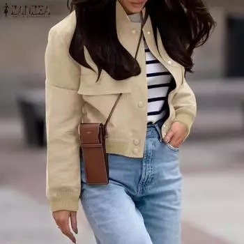 ZANZEA Женские повседневные кардиганы с длинным рукавом из искусственной кожи PU S чёрный