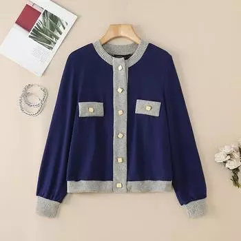 ZANZEA Женские повседневные кардиганы с круглым вырезом и длинным рукавом в стиле пэчворк M жёлтый