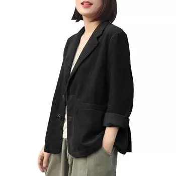 ZANZEA Женские повседневные кардиганы с отложным воротником и длинным рукавом с текстурой S чёрный