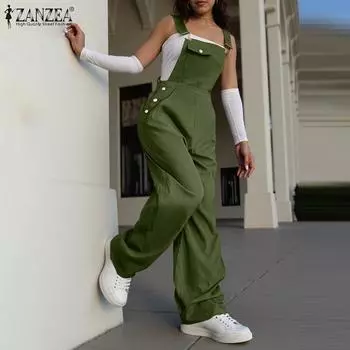 ZANZEA Женские повседневные комбинезоны без рукавов Длинные комбинезоны S зелёный