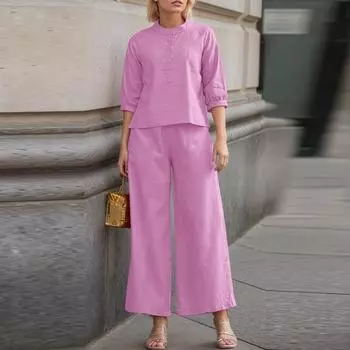 ZANZEA Женские повседневные комплекты из блузки и брюк с рукавом 3/4 из двух предметов S