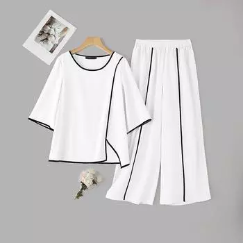 ZANZEA Женские повседневные комплекты из блузки и брюк с рукавом 3/4 из двух предметов S белый