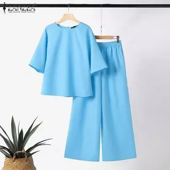 ZANZEA Женские повседневные комплекты из блузки и брюк с рукавом 3/4 из двух предметов