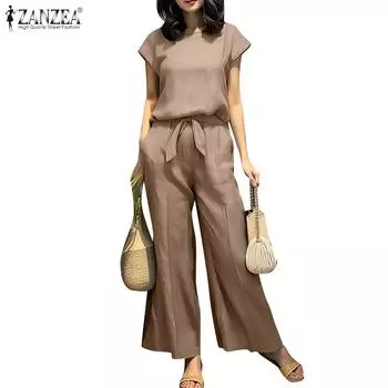 ZANZEA Женские повседневные комплекты из блузки и брюк из двух предметов 3XL темно-синий