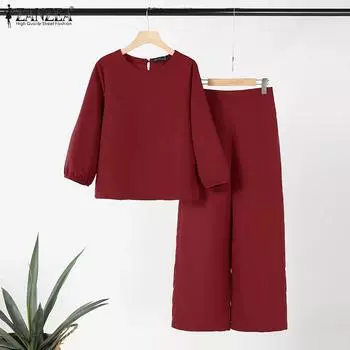 ZANZEA Женские повседневные комплекты из блузки и брюк с рукавом 3/4 из двух предметов S белый