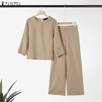 ZANZEA Женские повседневные комплекты из блузки и брюк с рукавом 3/4 из двух предметов 2XL