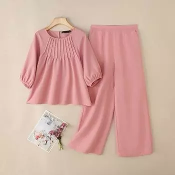 ZANZEA Женские повседневные комплекты из блузки и брюк с рукавом 3/4 из двух предметов S белый