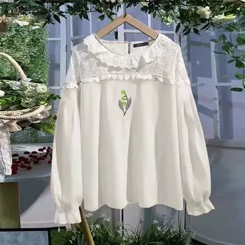 ZANZEA Женские повседневные кружевные блузки с круглым вырезом и длинным рукавом с цветными блоками S жёлтый