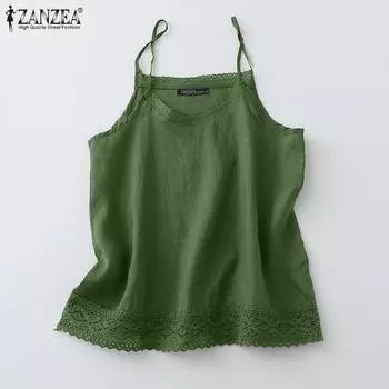 ZANZEA Женские повседневные кружевные лоскутные летние майки без рукавов S белый