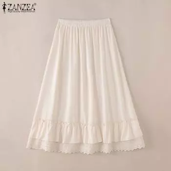 ZANZEA Женские повседневные кружевные лоскутные свободные длинные юбки L синий