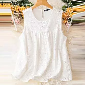 ZANZEA женские повседневные кружевные однотонные свободные майки без рукавов с круглым вырезом L