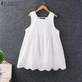 ZANZEA Женские повседневные кружевные свободные майки без рукавов с квадратным вырезом S чёрный