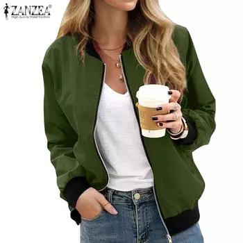 ZANZEA Женские повседневные куртки с длинным рукавом на молнии 3XL чёрный