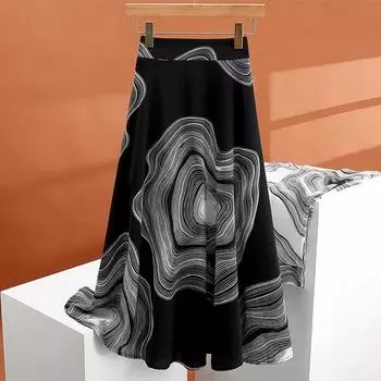 ZANZEA женские повседневные летние длинные юбки с эластичной резинкой на талии и принтом M чёрный