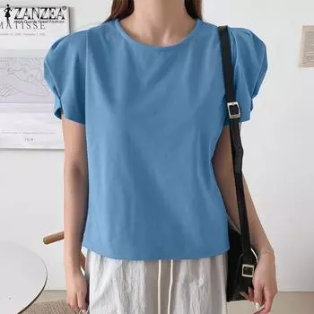ZANZEA Женские повседневные летние футболки с короткими рукавами и круглым вырезом
