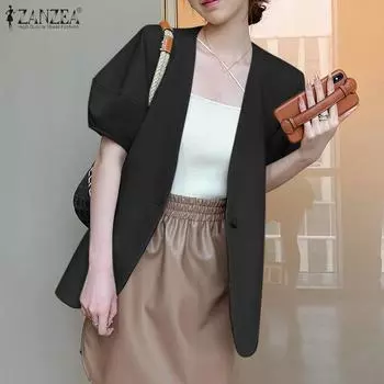 ZANZEA Женские повседневные летние кардиганы с v-образным вырезом и короткими рукавами