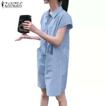 ZANZEA Женские повседневные летние комбинезоны с отложным воротником и короткими рукавами