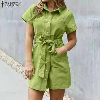 ZANZEA Женские повседневные летние комбинезоны с отложным воротником и короткими рукавами