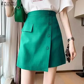 ZANZEA Женские повседневные летние короткие юбки на пуговицах и молнии S чёрный