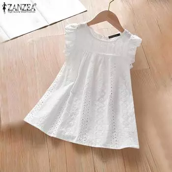 ZANZEA Женские повседневные летние кружевные майки без рукавов с круглым вырезом M белый