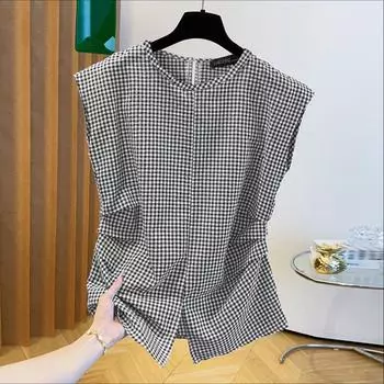 ZANZEA Женские повседневные летние майки без рукавов с круглым вырезом и клетчатым принтом M