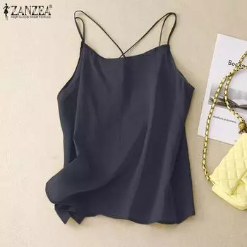 ZANZEA Женские повседневные летние майки без рукавов с круглым вырезом на бретелях 3XL жёлтый