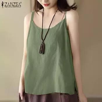 ZANZEA Женские повседневные летние майки без рукавов с круглым вырезом на бретелях S белый