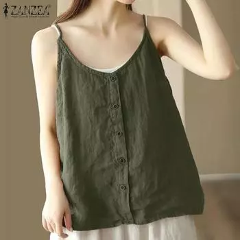 ZANZEA Женские повседневные летние майки без рукавов с круглым вырезом 4XL бежевый