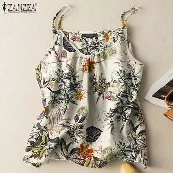 ZANZEA женские повседневные летние майки без рукавов с цветочным принтом на бретельках S жёлтый