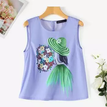 ZANZEA Женские повседневные летние майки без рукавов с круглым вырезом и принтом M чёрный