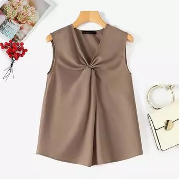 ZANZEA Женские повседневные летние майки без рукавов с v-образным вырезом 4XL хаки