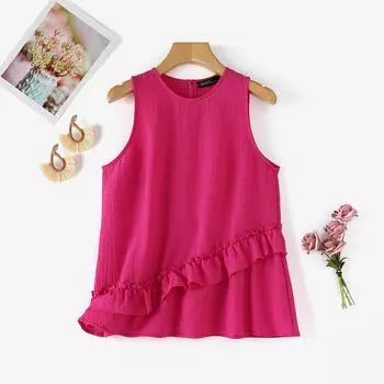 ZANZEA Женские повседневные летние майки без рукавов с круглым вырезом M темно-розовый