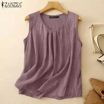 ZANZEA Женские повседневные летние майки без рукавов с круглым вырезом S темно-синий