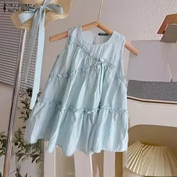 ZANZEA Женские повседневные летние майки без рукавов с круглым вырезом S темно-синий