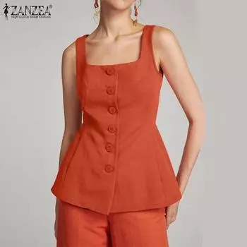 ZANZEA Женские повседневные летние майки без рукавов с квадратным воротником L темно-синий