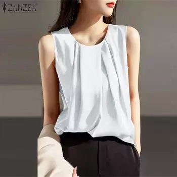 ZANZEA Женские повседневные летние майки без рукавов с круглым вырезом 2XL белый