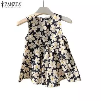 ZANZEA Женские повседневные летние майки без рукавов с цветочным принтом S зелёный