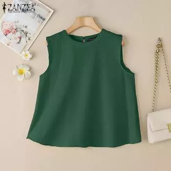 ZANZEA Женские повседневные летние майки без рукавов с круглым вырезом 4XL темно-синий