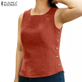 ZANZEA Женские повседневные летние майки без рукавов с круглым вырезом 4XL хаки