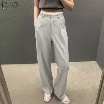 ZANZEA Женские повседневные летние прямые брюки с высокой талией
