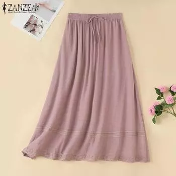 ZANZEA Женские повседневные летние свободные длинные юбки с эластичной резинкой на талии L розовый