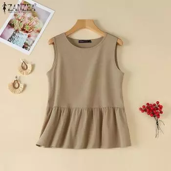 ZANZEA Женские повседневные летние свободные майки без рукавов с круглым вырезом S чёрный