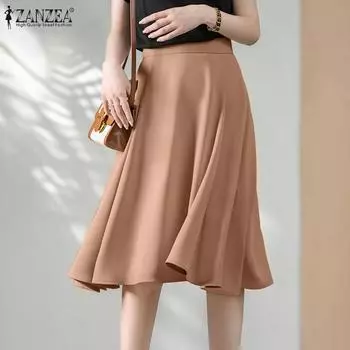 ZANZEA Женские повседневные летние свободные юбки с эластичной резинкой на талии 5XL хаки
