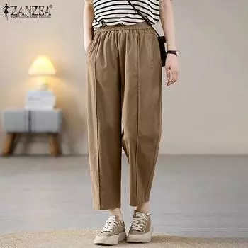 ZANZEA Женские повседневные летние свободные укороченные брюки с эластичной резинкой на талии S белый