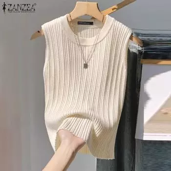 ZANZEA Женские повседневные летние трикотажные майки без рукавов с круглым вырезом S белый