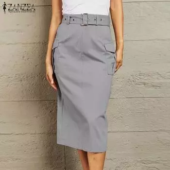 ZANZEA Женские повседневные летние юбки миди с эластичной резинкой на талии S темно-синий