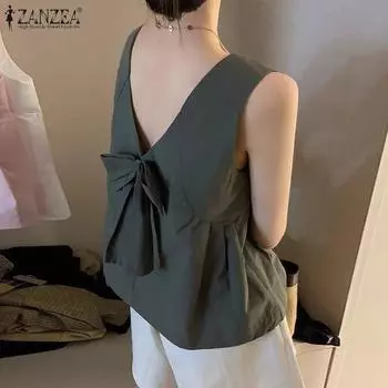 ZANZEA Женские повседневные майки А-силуэта с круглым вырезом и без рукавов 4XL темно-розовый